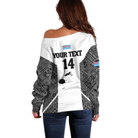 Custom Fiji Tapa Rugby Off Shoulder Sweater Flying Fijian Black And White Version LT14 - Polynesian Pride