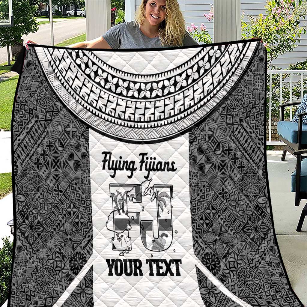 Custom Fiji Tapa Rugby Quilt Flying Fijian Black And White Version LT14 Black - Polynesian Pride