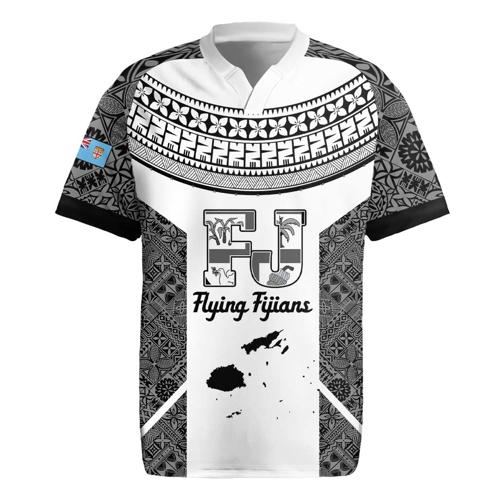 Custom Fiji Tapa Rugby Rugby Jersey Flying Fijian Black And White Version LT14 Black - Polynesian Pride