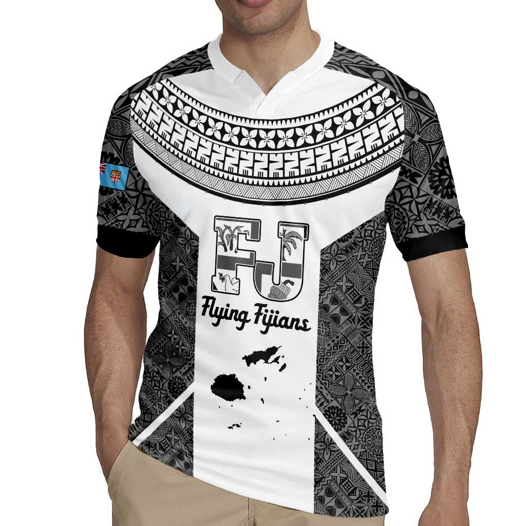 Custom Fiji Tapa Rugby Rugby Jersey Flying Fijian Black And White Version LT14 - Polynesian Pride