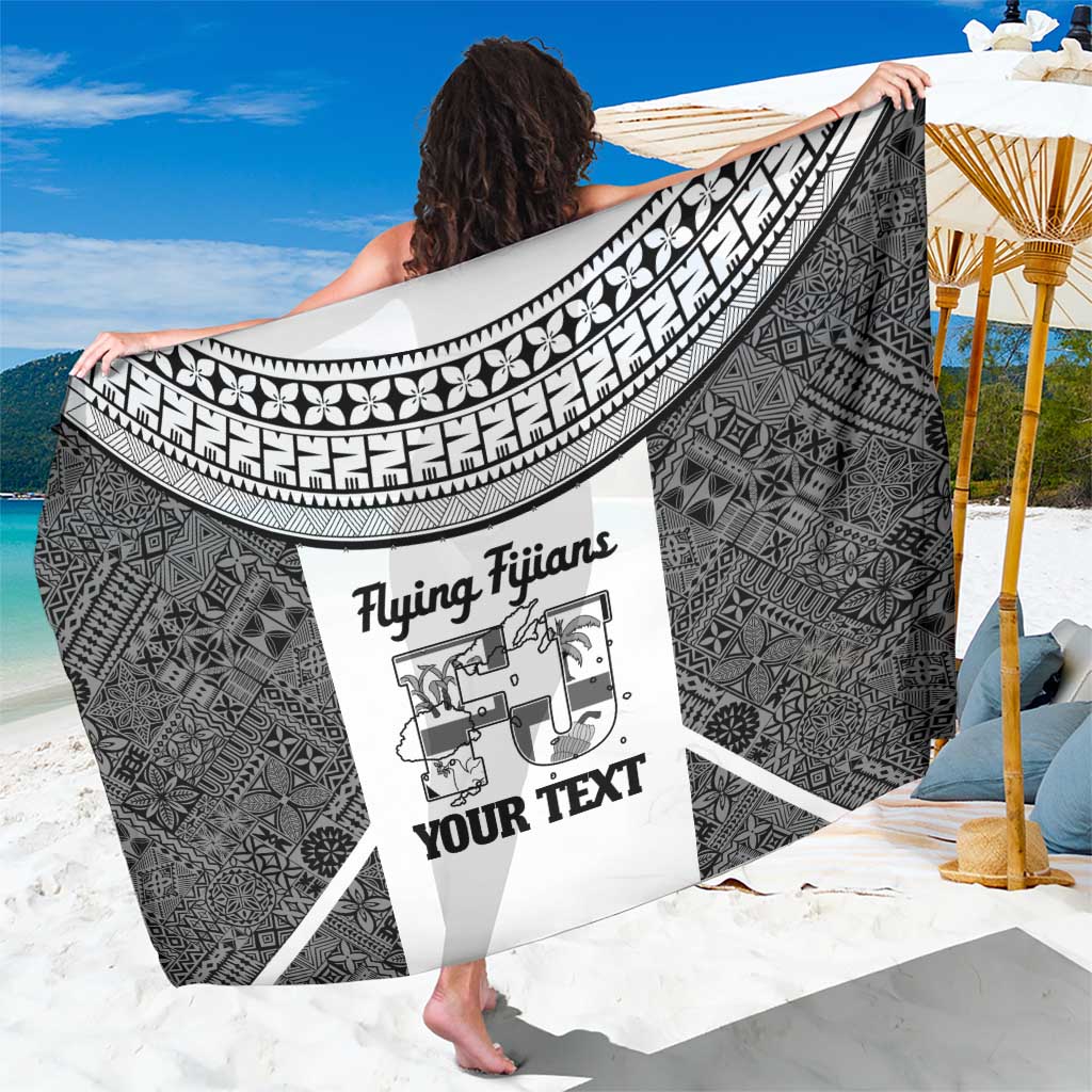 Custom Fiji Tapa Rugby Sarong Flying Fijian Black And White Version LT14 One Size 44 x 66 inches Black - Polynesian Pride