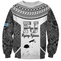 Custom Fiji Tapa Rugby Sweatshirt Flying Fijian Black And White Version LT14 Unisex Black - Polynesian Pride