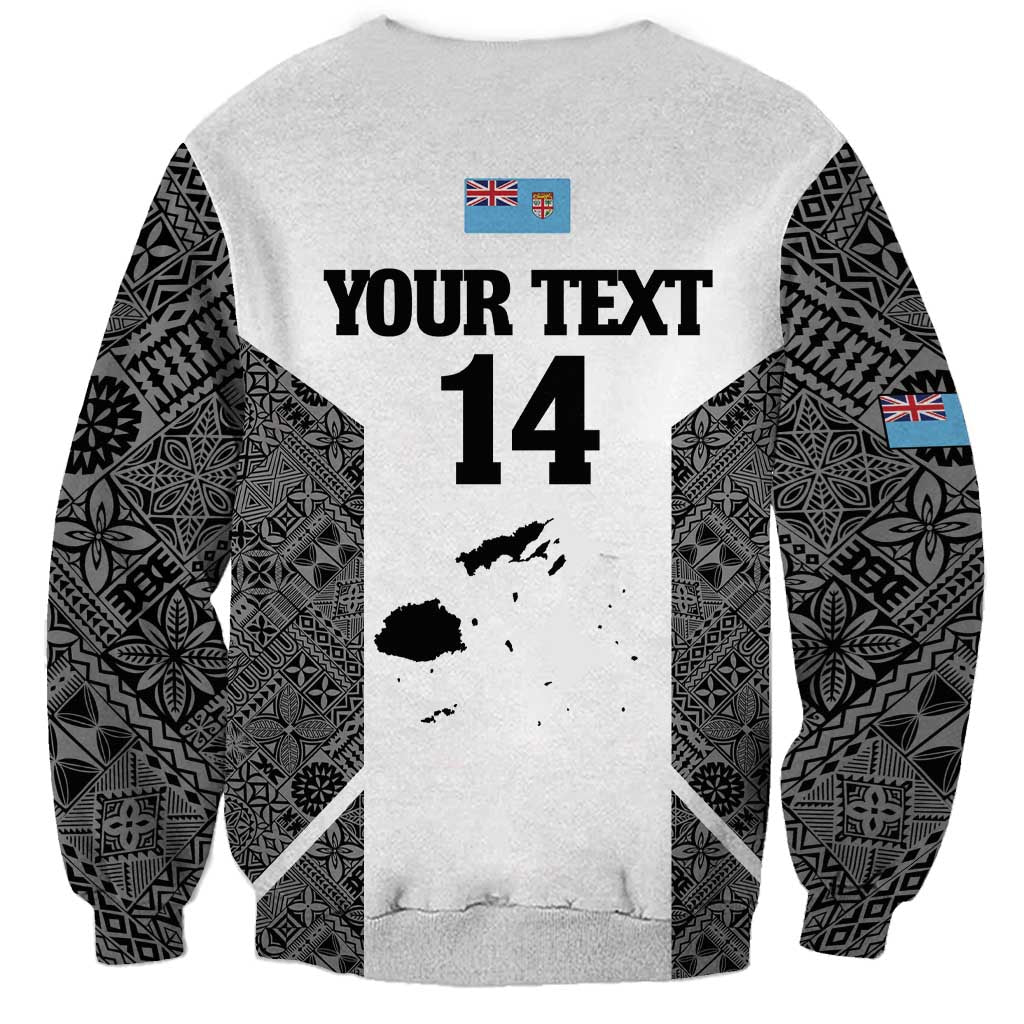 Custom Fiji Tapa Rugby Sweatshirt Flying Fijian Black And White Version LT14 - Polynesian Pride