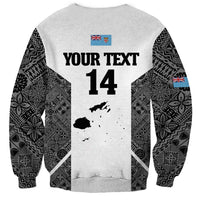 Custom Fiji Tapa Rugby Sweatshirt Flying Fijian Black And White Version LT14 - Polynesian Pride