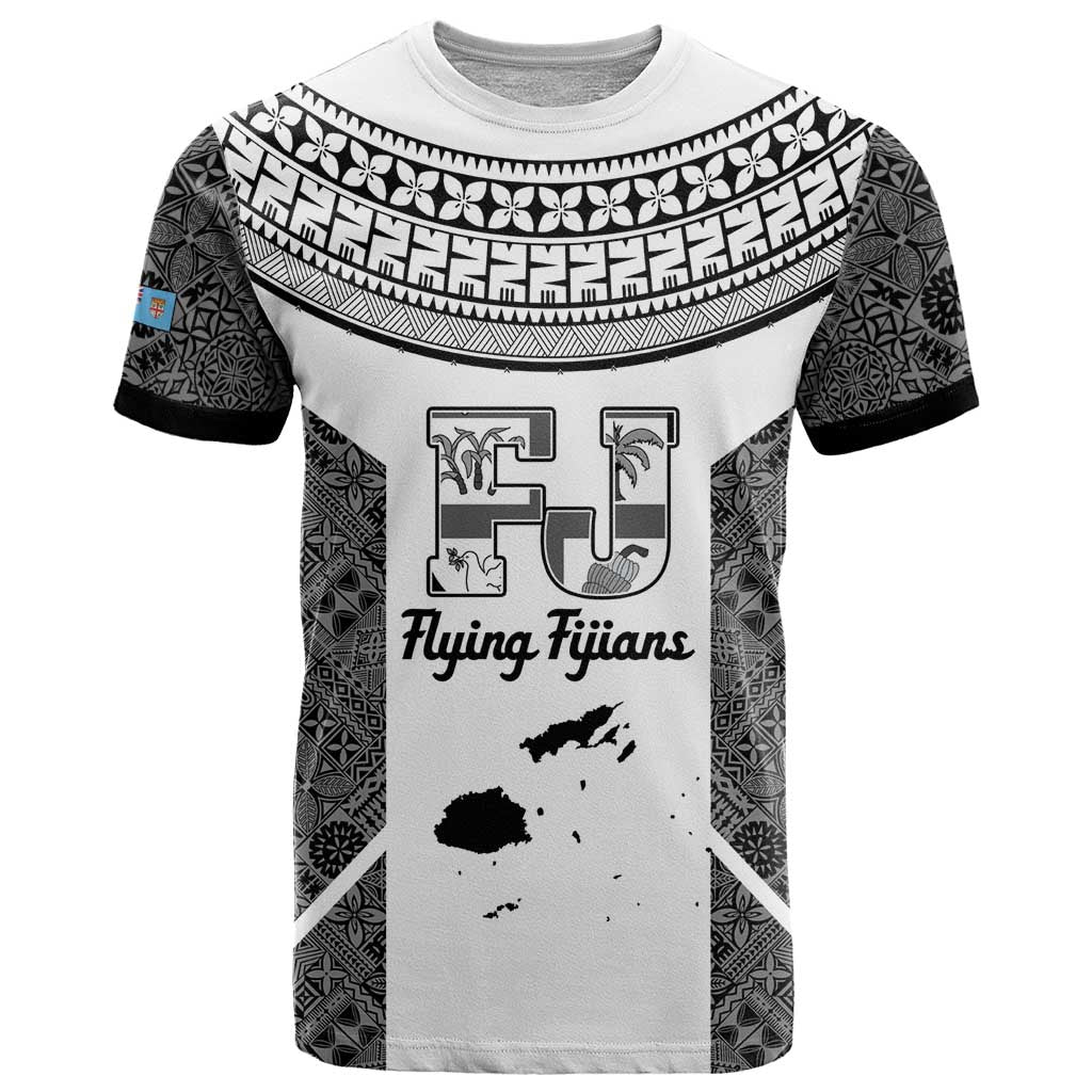 Custom Fiji Tapa Rugby T Shirt Flying Fijian Black And White Version LT14 Black - Polynesian Pride