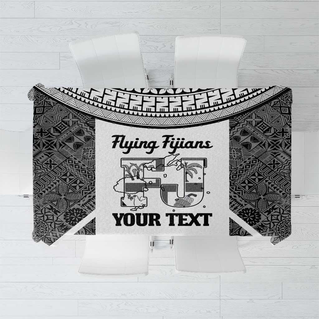 Custom Fiji Tapa Rugby Tablecloth Flying Fijian Black And White Version LT14 Black - Polynesian Pride