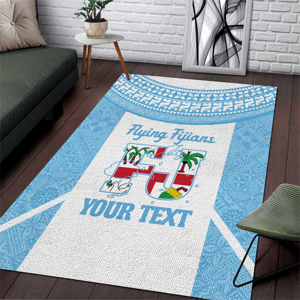 Custom Fiji Tapa Rugby Area Rug Flying Fijian Blue And White Version LT14 Blue - Polynesian Pride