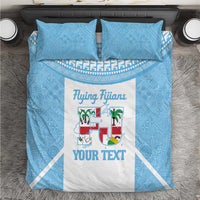 Custom Fiji Tapa Rugby Bedding Set Flying Fijian Blue And White Version LT14 Blue - Polynesian Pride