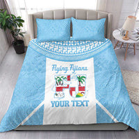Custom Fiji Tapa Rugby Bedding Set Flying Fijian Blue And White Version LT14 - Polynesian Pride