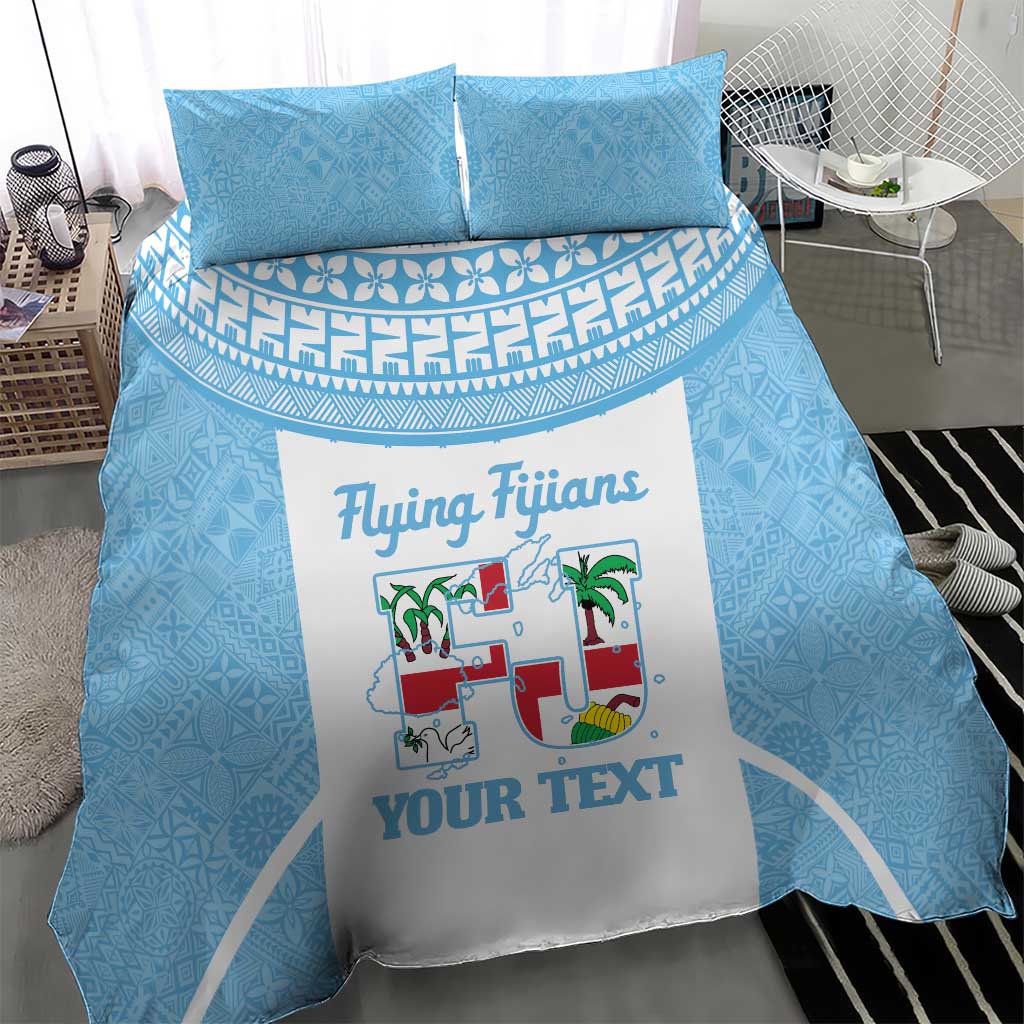 Custom Fiji Tapa Rugby Bedding Set Flying Fijian Blue And White Version LT14 - Polynesian Pride