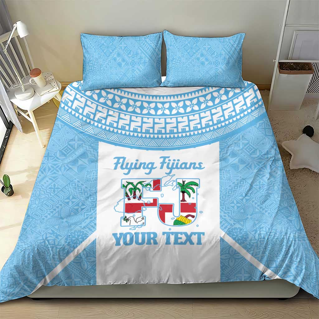 Custom Fiji Tapa Rugby Bedding Set Flying Fijian Blue And White Version LT14 - Polynesian Pride