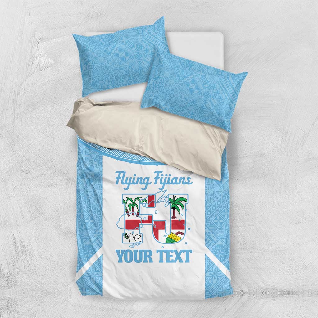 Custom Fiji Tapa Rugby Bedding Set Flying Fijian Blue And White Version LT14 US Twin 172cm x 218cm Blue - Polynesian Pride