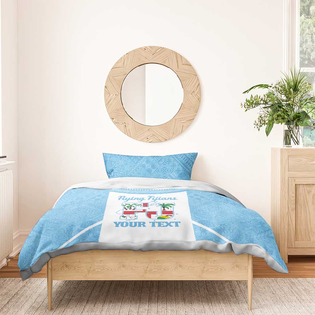 Custom Fiji Tapa Rugby Bedding Set Flying Fijian Blue And White Version LT14 - Polynesian Pride