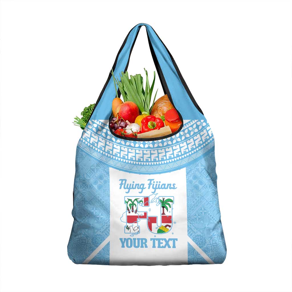 Custom Fiji Tapa Rugby Grocery Bag Flying Fijian Blue And White Version LT14 1-pack One Size Blue - Polynesian Pride