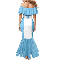 Custom Fiji Tapa Rugby Mermaid Dress Flying Fijian Blue And White Version LT14 - Polynesian Pride