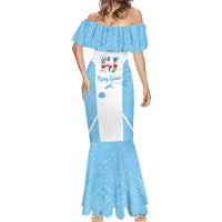 Custom Fiji Tapa Rugby Mermaid Dress Flying Fijian Blue And White Version LT14 - Polynesian Pride