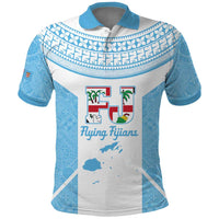 Custom Fiji Tapa Rugby Polo Shirt Flying Fijian Blue And White Version LT14 Blue - Polynesian Pride