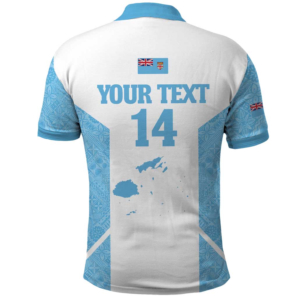Custom Fiji Tapa Rugby Polo Shirt Flying Fijian Blue And White Version LT14 - Polynesian Pride