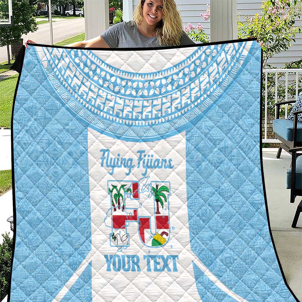 Custom Fiji Tapa Rugby Quilt Flying Fijian Blue And White Version LT14 Blue - Polynesian Pride