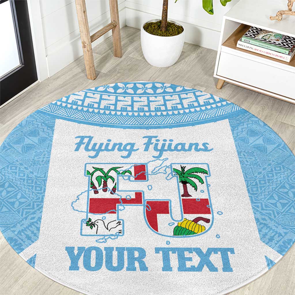Custom Fiji Tapa Rugby Round Carpet Flying Fijian Blue And White Version LT14 Blue - Polynesian Pride