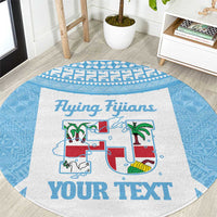 Custom Fiji Tapa Rugby Round Carpet Flying Fijian Blue And White Version LT14 Blue - Polynesian Pride