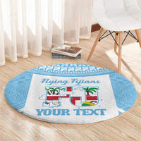 Custom Fiji Tapa Rugby Round Carpet Flying Fijian Blue And White Version LT14 - Polynesian Pride
