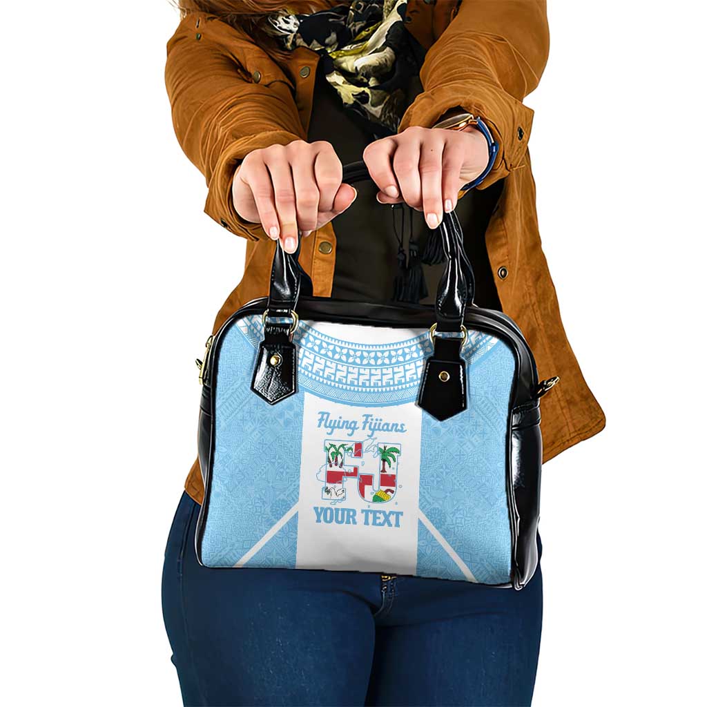Custom Fiji Tapa Rugby Shoulder Handbag Flying Fijian Blue And White Version LT14 One Size Blue - Polynesian Pride
