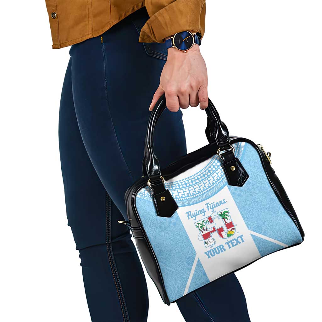 Custom Fiji Tapa Rugby Shoulder Handbag Flying Fijian Blue And White Version LT14 - Polynesian Pride