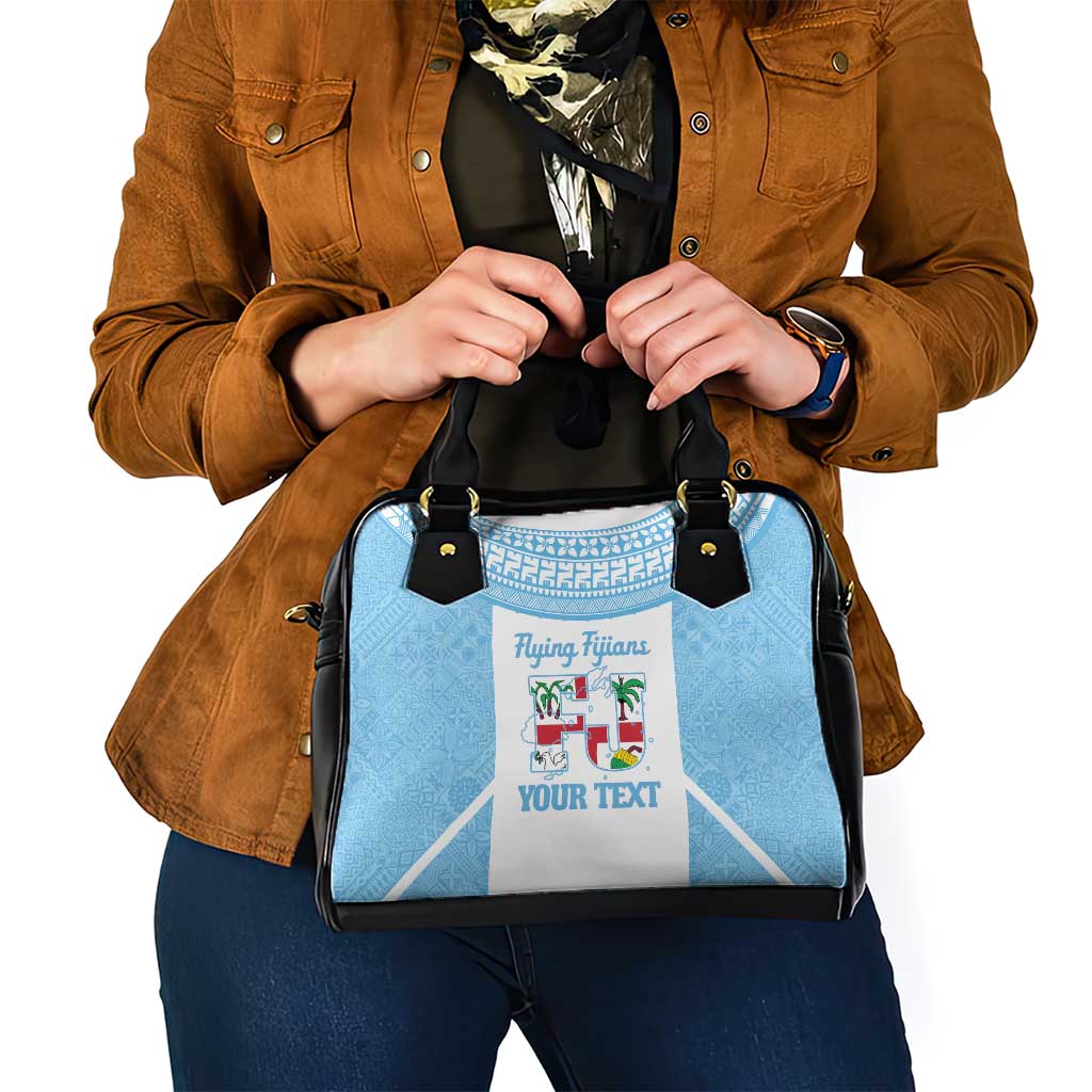 Custom Fiji Tapa Rugby Shoulder Handbag Flying Fijian Blue And White Version LT14 - Polynesian Pride