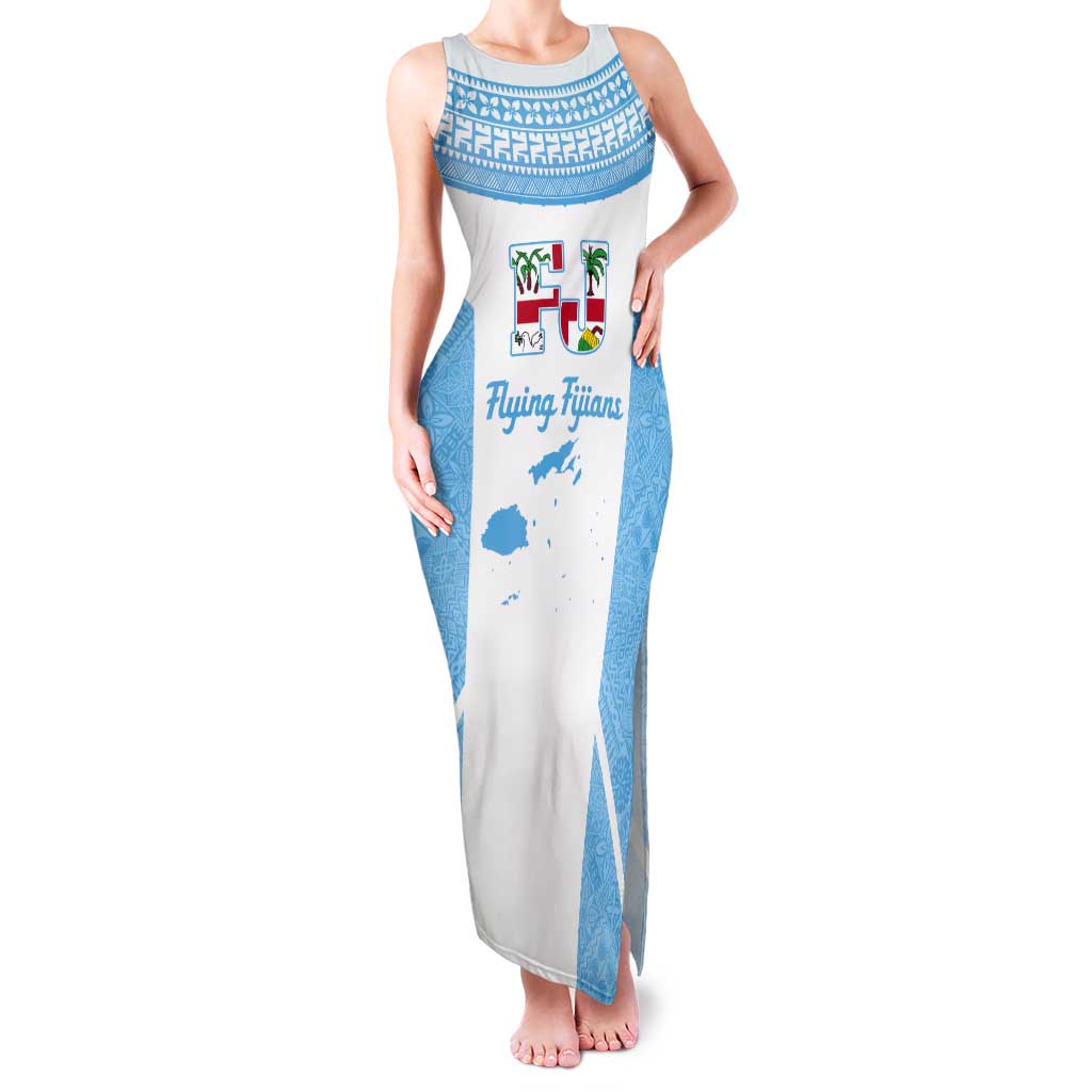 Custom Fiji Tapa Rugby Tank Maxi Dress Flying Fijian Blue And White Version LT14 Women Blue - Polynesian Pride