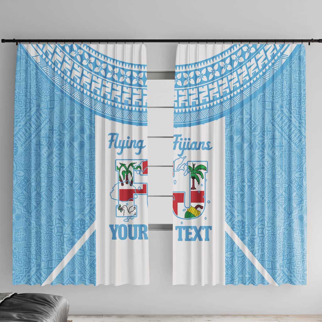 Custom Fiji Tapa Rugby Window Curtain Flying Fijian Blue And White Version LT14 With Hooks Blue - Polynesian Pride
