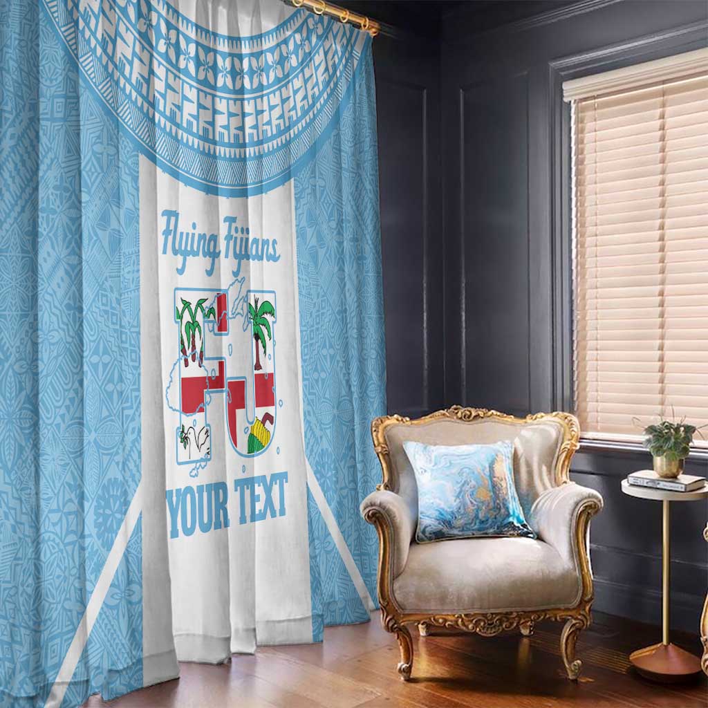 Custom Fiji Tapa Rugby Window Curtain Flying Fijian Blue And White Version LT14 - Polynesian Pride