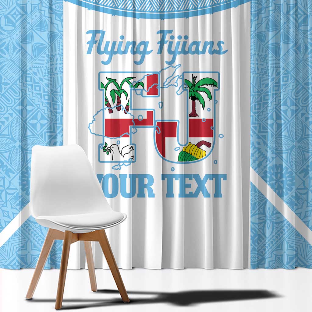 Custom Fiji Tapa Rugby Window Curtain Flying Fijian Blue And White Version LT14 - Polynesian Pride