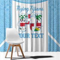 Custom Fiji Tapa Rugby Window Curtain Flying Fijian Blue And White Version LT14 - Polynesian Pride
