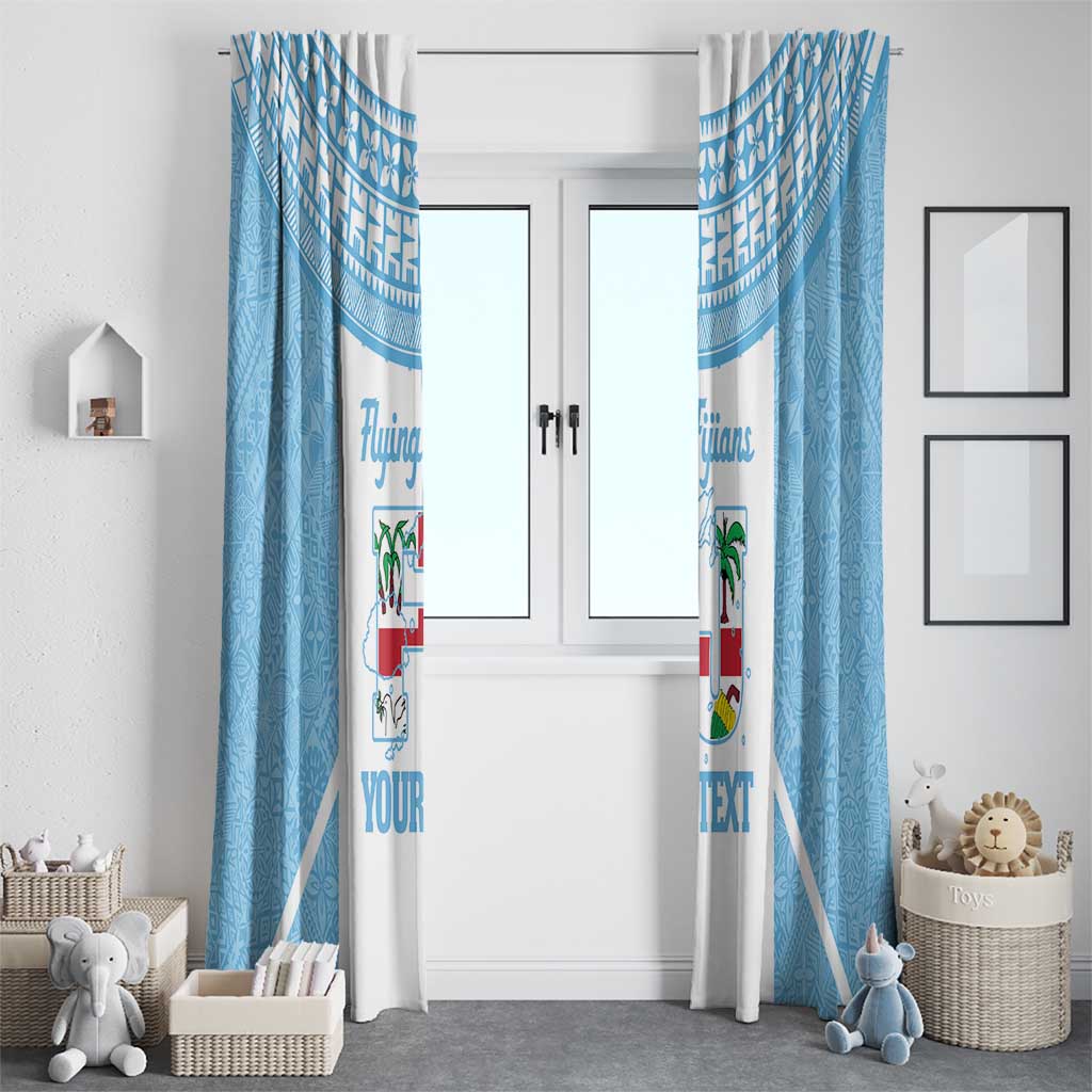 Custom Fiji Tapa Rugby Window Curtain Flying Fijian Blue And White Version LT14 - Polynesian Pride