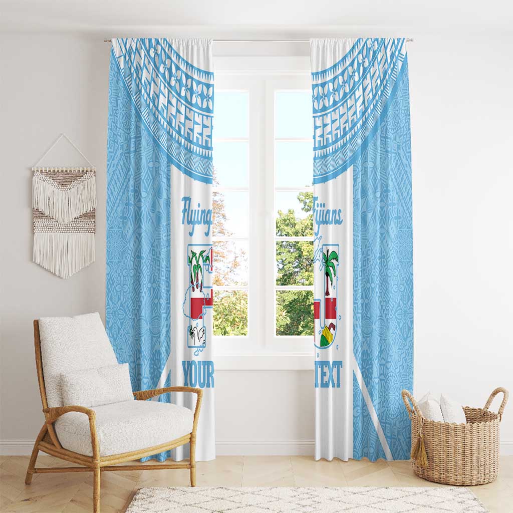 Custom Fiji Tapa Rugby Window Curtain Flying Fijian Blue And White Version LT14 - Polynesian Pride