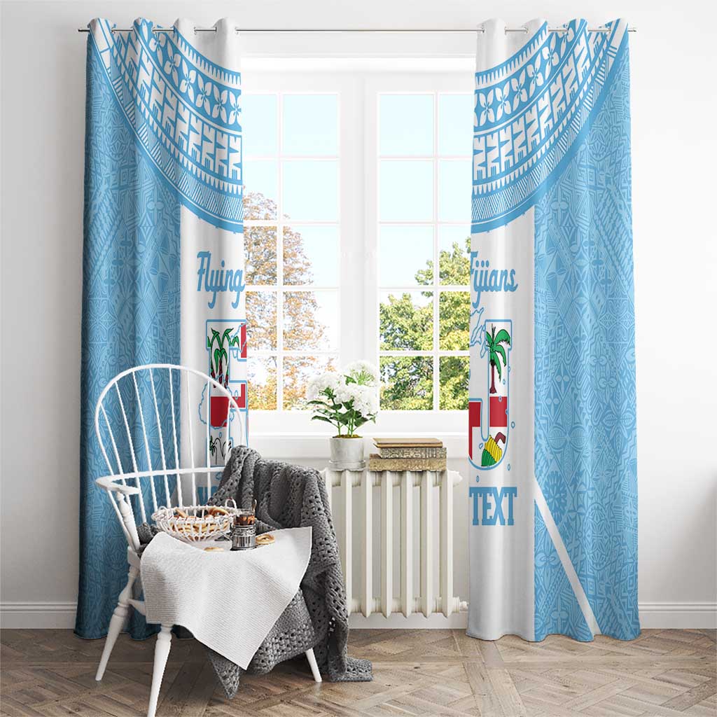 Custom Fiji Tapa Rugby Window Curtain Flying Fijian Blue And White Version LT14 - Polynesian Pride