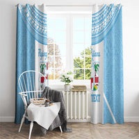 Custom Fiji Tapa Rugby Window Curtain Flying Fijian Blue And White Version LT14 - Polynesian Pride