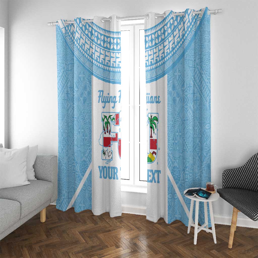 Custom Fiji Tapa Rugby Window Curtain Flying Fijian Blue And White Version LT14 With Grommets Blue - Polynesian Pride