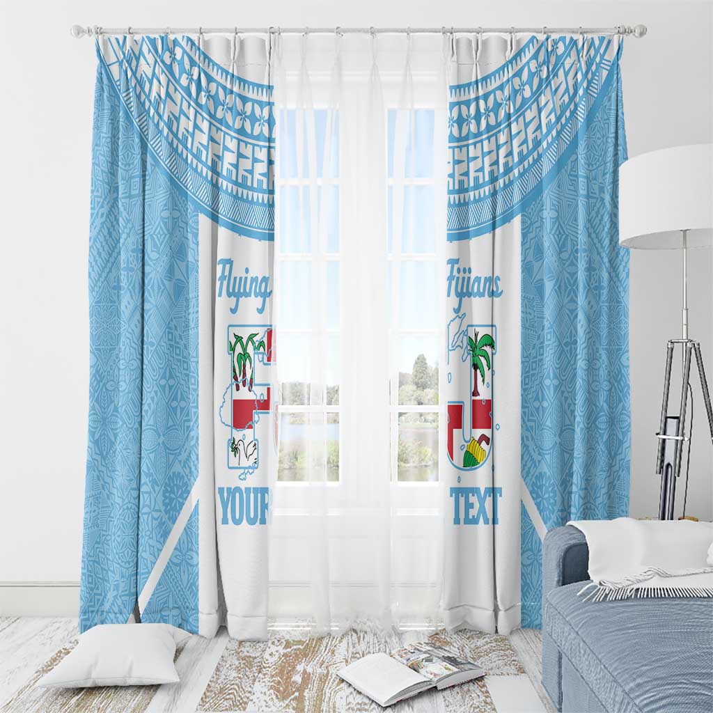 Custom Fiji Tapa Rugby Window Curtain Flying Fijian Blue And White Version LT14 - Polynesian Pride