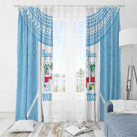Custom Fiji Tapa Rugby Window Curtain Flying Fijian Blue And White Version LT14 - Polynesian Pride