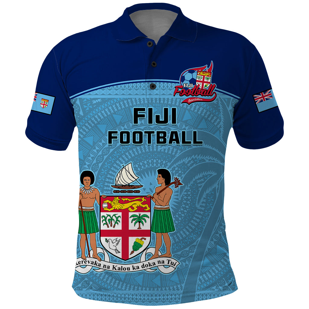Fiji Football Polo Shirt Fijian Tapa Pattern Sporty Style LT14 Blue - Polynesian Pride