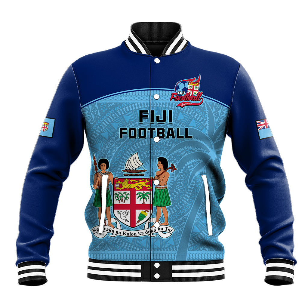 Personalised Fiji Football Baseball Jacket Fijian Tapa Pattern Sporty Style LT14 Unisex Blue - Polynesian Pride