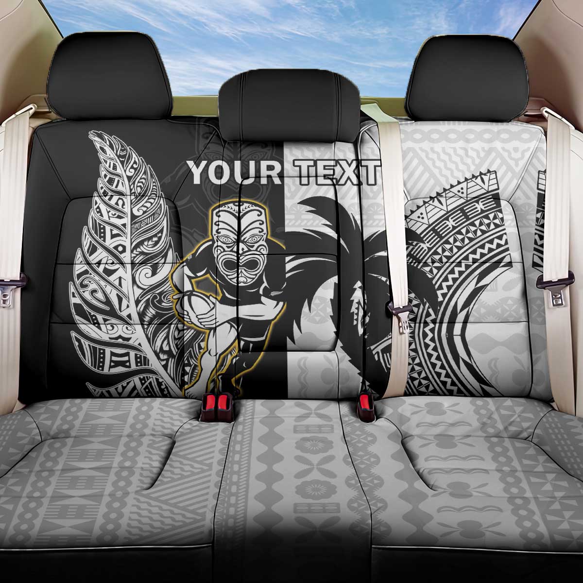 Custom Fiji And New Zealand Rugby Back Car Seat Cover Aotearoa Silver Fern Mix Fijian Tapa Pattern