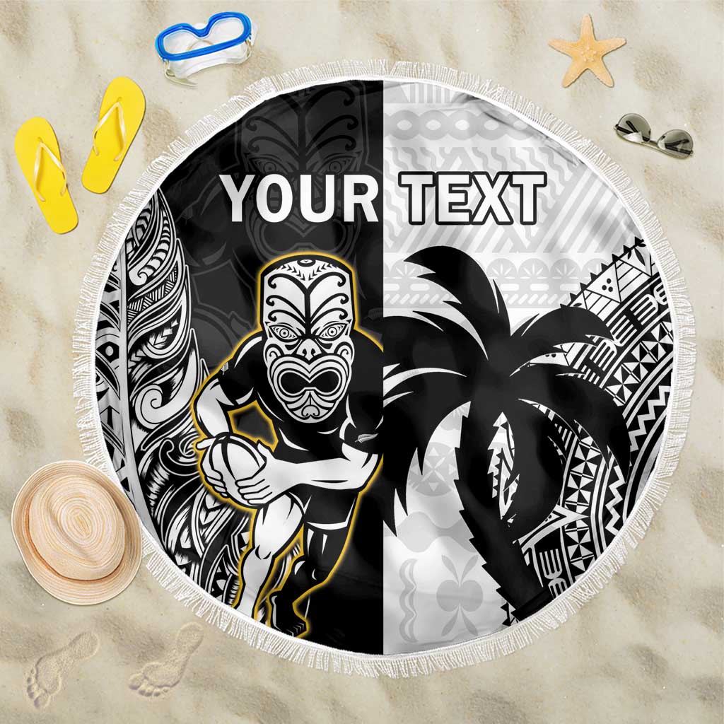 Custom Fiji And New Zealand Rugby Beach Blanket Aotearoa Silver Fern Mix Fijian Tapa Pattern