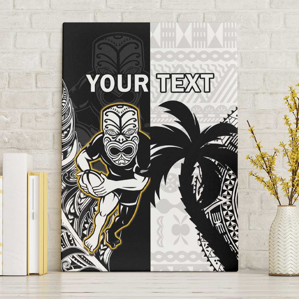 Custom Fiji And New Zealand Rugby Canvas Wall Art Aotearoa Silver Fern Mix Fijian Tapa Pattern LT14 Without Frame Black - Polynesian Pride