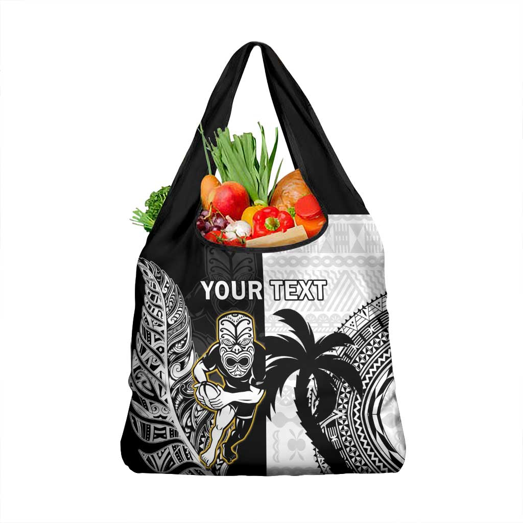 Custom Fiji And New Zealand Rugby Grocery Bag Aotearoa Silver Fern Mix Fijian Tapa Pattern LT14 1-pack One Size Black - Polynesian Pride