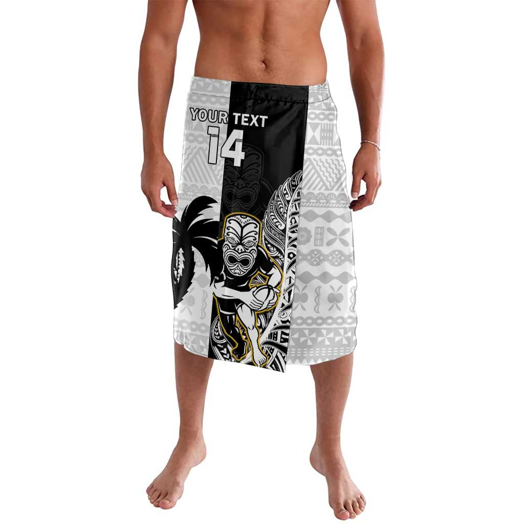 Custom Fiji And New Zealand Rugby Lavalava Aotearoa Silver Fern Mix Fijian Tapa Pattern LT14 Black - Polynesian Pride