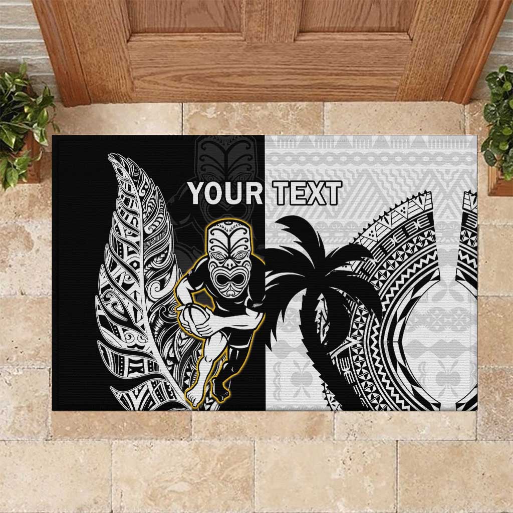 Custom Fiji And New Zealand Rugby Rubber Doormat Aotearoa Silver Fern Mix Fijian Tapa Pattern