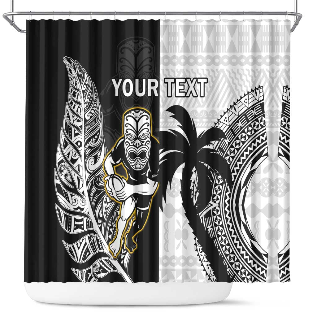 Custom Fiji And New Zealand Rugby Shower Curtain Aotearoa Silver Fern Mix Fijian Tapa Pattern